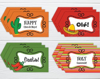 Cinco de Mayo party tags / Mexican fiesta cupcake toppers / Mexican party printables