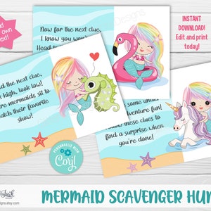 Mermaid Scavenger Hunt Clue Cards / Mermaid Treasure Hunt Clues for ...