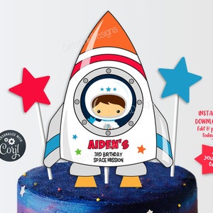 Outer space party cake topper centerpiece / Space birthday party spaceship printable decor / Boy astronaut space decoration