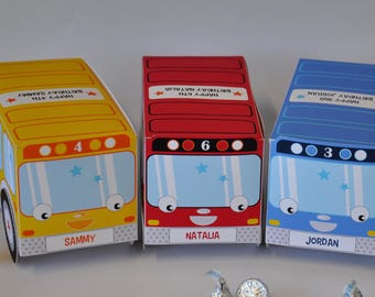 Bus birthday party printable favor box / bus treat boxes / bus paper toy centerpiece decoration