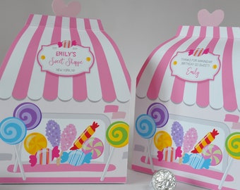 Favores de fiesta de Candyland, caja de favores imprimible de cumpleaños de piruleta de tienda dulce, caja de golosinas de tienda de dulces de cumpleaños de Candyland