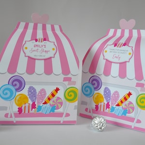 Cadeaux Candyland, boîte de faveur imprimable d'anniversaire sucette Sweet shop, boîte de friandises pour magasin de bonbons d'anniversaire Candyland