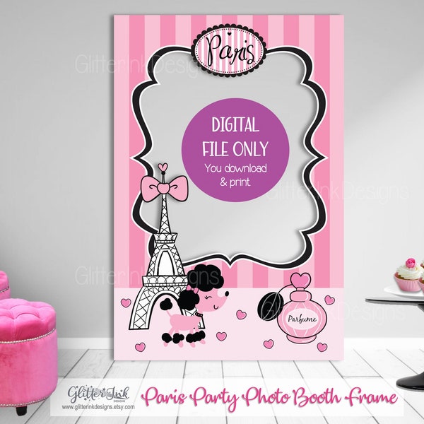 PRINTABLE 24x36" Paris theme party photo booth frame / Paris party prop backdrop / Paris baby shower decorations / Eiffel Tower photo props