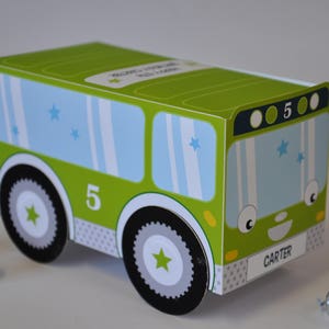 Little bus birthday printable favor box / bus party treat box cupcake box / bus party favors text editable paper centerpiece decoration