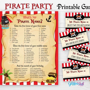 What's your Pirate name party game / Printable Pirate party sign with name tags and name cards / Pirate birthday games digital download imagem 1