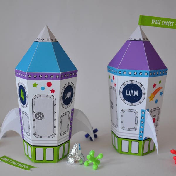 Outer space party rocket favor boxes / Space party favors / Astronaut party spaceship decorations / Outer space birthday printable favor box