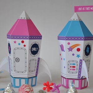 Caja de regalo con forma de cohete para fiesta en el espacio exterior / Regalos para fiesta de astronautas / Caja de regalo con forma de nave espacial imprimible en PDF / Caja de regalo con forma de cohete para cumpleaños de astronautas