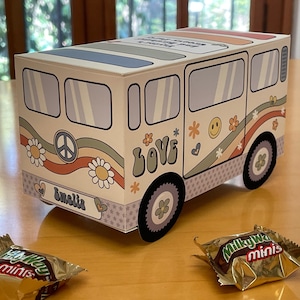 Groovy party Hippie Bus printable favor box / Van party favors / Retro peace and love birthday party decorations / Two groovy one rainbow