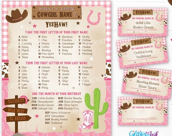 What's Your Cowgirl Name Game (1 Cowgirl Theme Sign and 30 Name Tag  Stickers), Cowgirl Game Party Decoration, Birthday Game for Kids, Family  Game-5