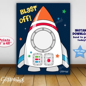 PRINTABLE 36x48&quot; Outer space party photo booth prop / Astronaut decor rocket party dessert table backdrop / Spaceship photo prop decoration