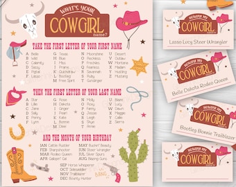 Gioco Feste A Tema Cowboy: Qual è Il Tuo Nome Da Cowboy? - Cartello + 30 Adesivi Targhette Per Compleanni E Feste A Tema