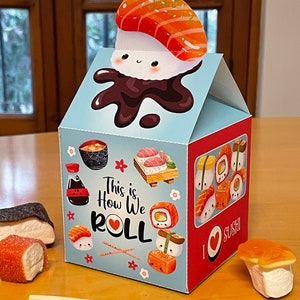 Sushi birthday party printable favor box / Sushi takeout box party favors / Sushi snack box paper craft / Kawaii sushi party decorations