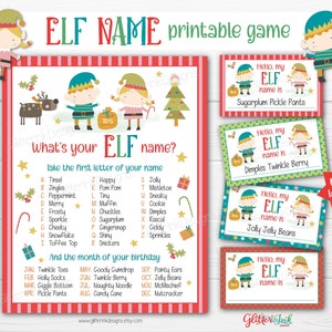 What&#39;s your Elf name game / Elf printable sign, name tags & name cards / Christmas games for kids and family instant digital download