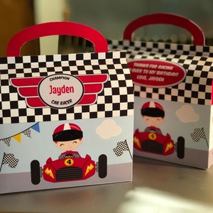 Race car party favor boxes / race car birthday party favors / racing car formula one treat boxes
