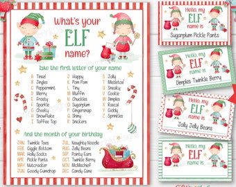 What's your Elf name game / Elf printable sign, name tags & name cards / Christmas games for kids and family instant digital download