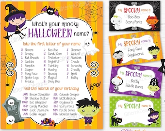 What's your Spooky Halloween name game / Spooktacular printable sign and name cards / Cute Halloween games for kids family digital download