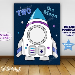 PRINTABLE 36x48&quot; Two the moon Outer space party photo booth frame / Space photo booth prop / Astronaut party prop / Rocket party backdrop