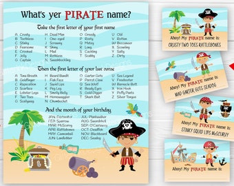 What's your Pirate name party game / Printable Pirate party sign with name tags and name cards / Pirate birthday games Digital download