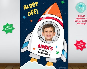 Outer space party photo booth frame / Rocket printable party prop / astronaut birthday photo frame / space photo booth props