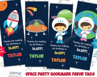 Outer space printable bookmarks / Space party favors / Spaceship bookmark favors / Space printable astronaut bookmark