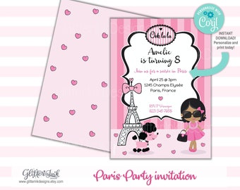 Paris party invitation / Eiffel Tower pink poodle printable invitation / Paris birthday party digital invitation / Paris baby shower invite