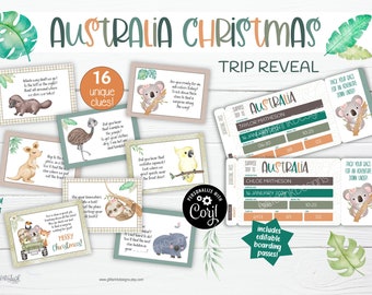 Australia surprise trip reveal scavenger hunt boarding passes / Australian outback Christmas downunder kids treasure hunt clues printable