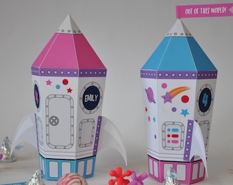 Outer space party rocket favor box / Astronaut party favors / PDF printable spaceship treat box / Astronaut birthday rocket box