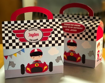 Race car party favor boxes / race car birthday party favors / racing car formula one treat boxes