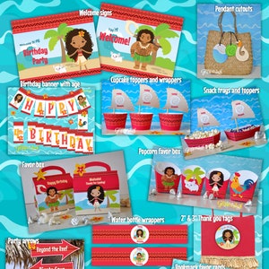 Paquet de fête imprimable Moana / Décorations Moana / Décor de fête d&#39;anniversaire Moana / Décorations de fête Moana