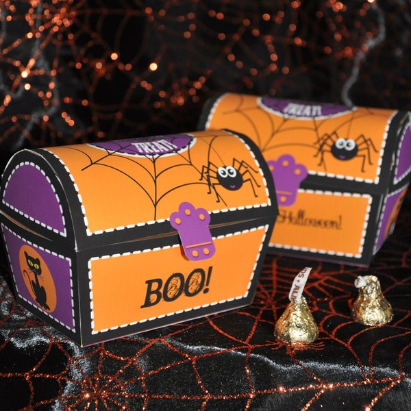 Halloween treat box / Halloween treasure chest / Printable trick or treat favor boxes / Halloween candy favor box