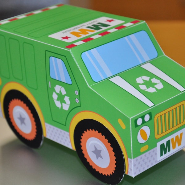 Recuerdos de fiesta de camión de basura / Cajas de regalo de cumpleaños de basura / Cajas de golosinas de basura / Caja de regalo imprimible de juguete de papel de camión de basura