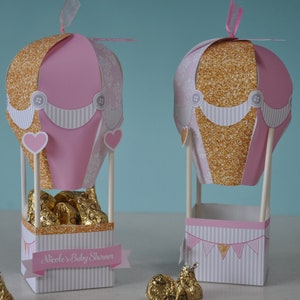 Decoraties als middelpunt van de heteluchtballon / Bedankjes voor babyshower op en top / Afdrukbaar bedankdoosje eerste verjaardag ballonfeest