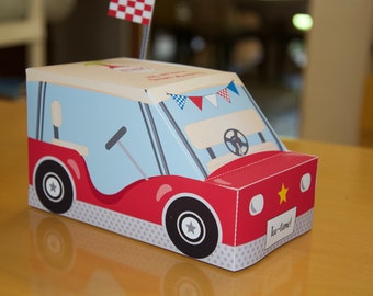 Caja de regalo para carrito de golf, decoración central / Caja de regalo imprimible para fiesta de cumpleaños de golf / Cajas de regalo para fiestas de golf (rojo y azul)