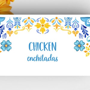 Mexican fiesta food tent cards / Cinco de mayo decorations / Mexican theme party fiesta bridal shower / Mexican tile printable name cards image 3