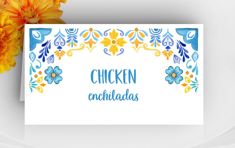 Mexican fiesta food tent cards / Cinco de mayo decorations / Mexican theme party fiesta bridal shower / Mexican tile printable name cards image 3