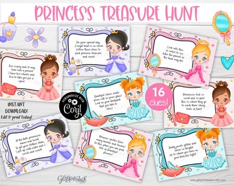 Baby princess treasure hunt / Princess party scavenger hunt clue cards / Princess birthday treasure hunt clues / Princess party games