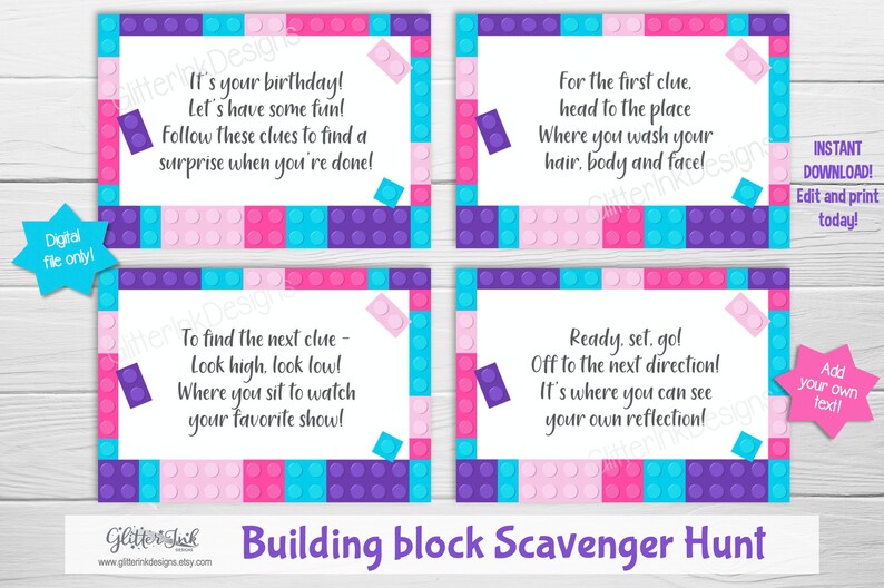 Building blocks treasure hunt clues / Building block party Etsy