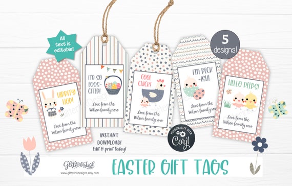 Printable Easter gift tags / Easter bunny favor bag tags / Hello Peeps editable cards / Personalized Easter basket tags for kids Il_570xn