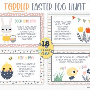 Toddler Easter scavenger hunt easy clues / Printable Easter egg hunt indoors / Editable kids treasure hunt clues / Easter bunny party games image 7