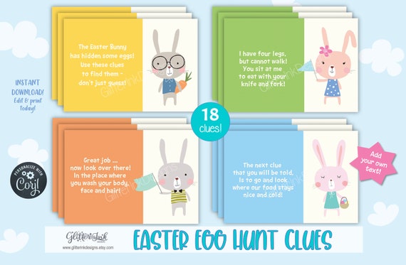 Easter Scavenger Hunt For Kids Easter Egg Hunt Clues Printable Easter Treasure Hunt Clue Cards Easter Bunny Hunt Activity By Glitter Ink Designs Catch My Party Easter Scavenger Hunt For Kids Easter Egg Hunt Clues Printable Easter Treasure Hunt Clue Cards Easter Bunny Hunt Activity By Glitter Ink Designs Catch My Party