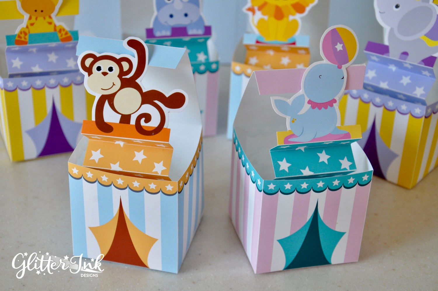 Circus Animal Pop up Jack in the Box Favor Box / Zoo Jungle Safari