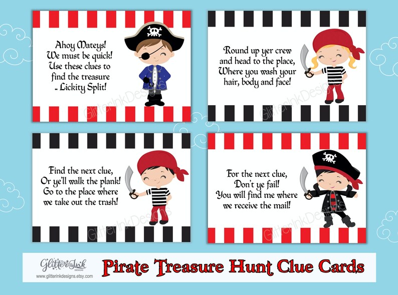 Pirate Treasure Scavenger Hunt Clue Cards With Rhyming Riddles Etsy
