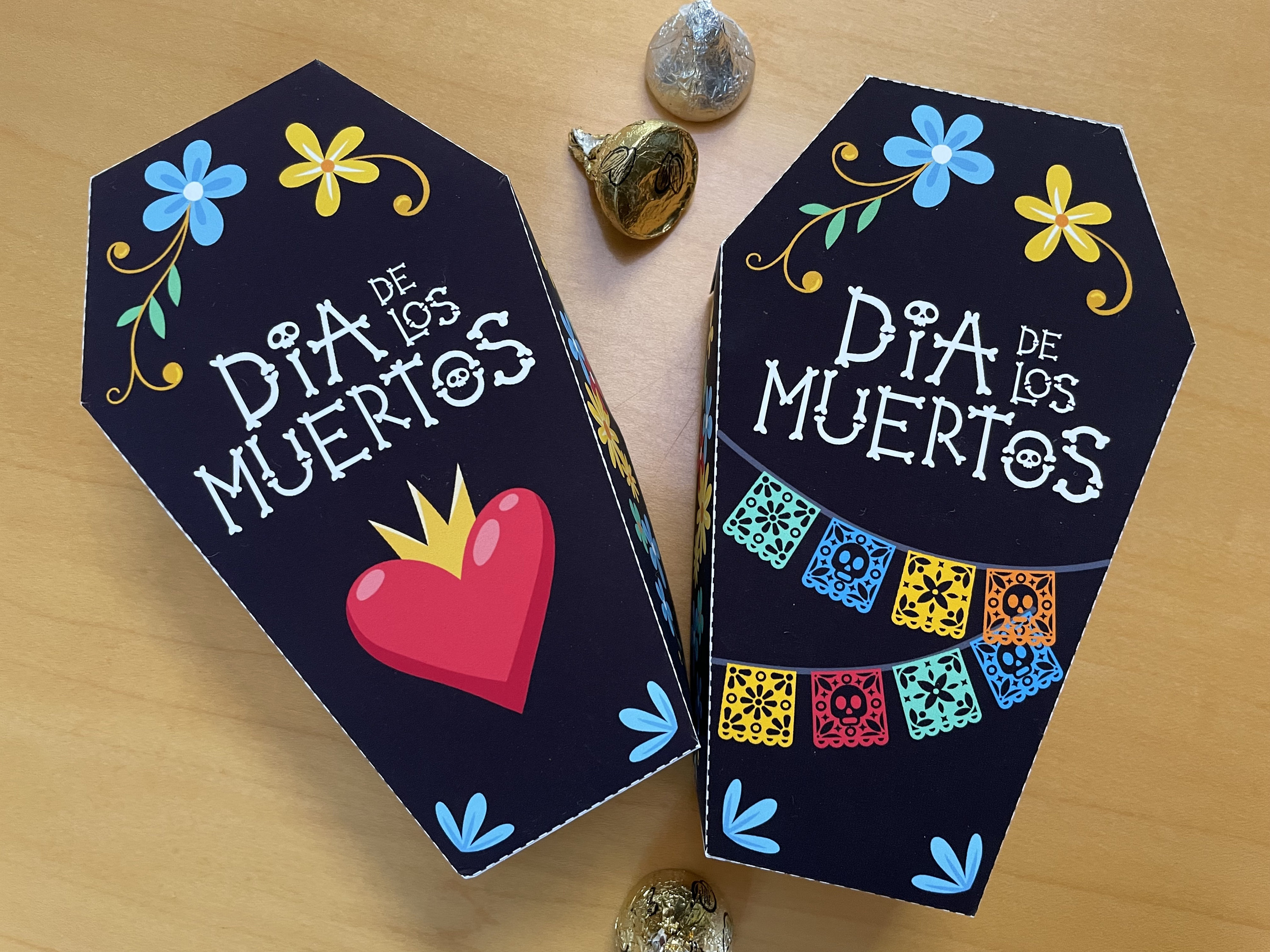 Caja de dulces con forma de ataúd para el Día de los Muertos, recuerdos de  fiesta con calaveras de azúcar para el Día de los Muertos, esqueleto de  Halloween imprimible, catrina mexicana,, image size:3000x2250