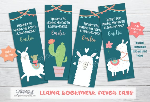Llama party bookmark favor / Llama party favors / Llama birthday thank you cards / No drama llama printable bookmarks Il_570xn