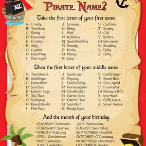 What's your Pirate name party game / Printable Pirate party sign with name tags and name cards / Pirate birthday games digital download imagem 2