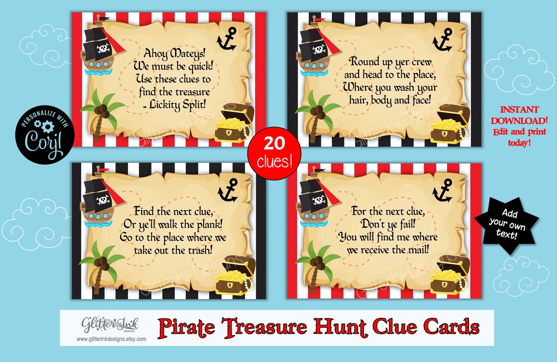 Pirate treasure hunt clues / Pirate party scavenger hunt / Etsy
