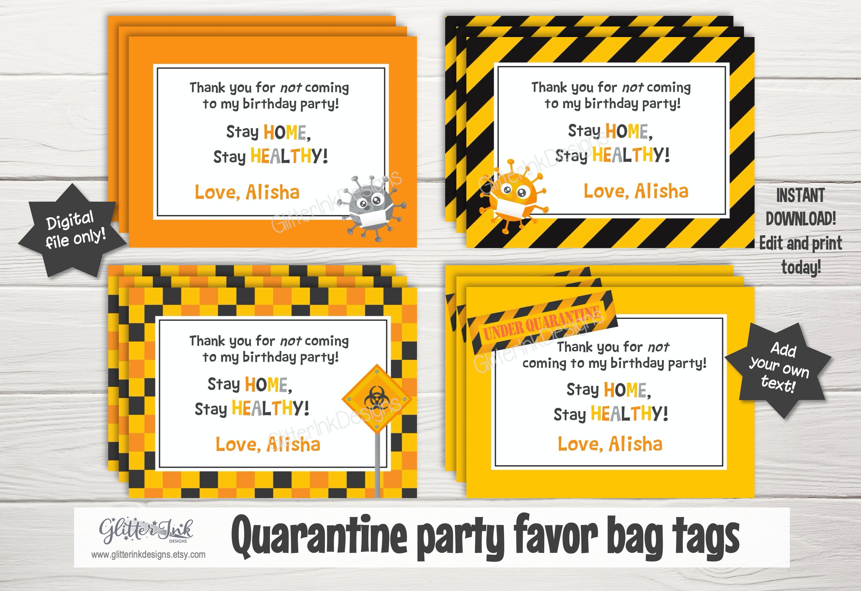 Party favor bag labels