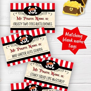 What's your Pirate name party game / Printable Pirate party sign with name tags and name cards / Pirate birthday games digital download imagem 3