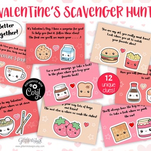 Cartes-indices de chasse au trésor de la Saint-Valentin / Indices de chasse au trésor de la Saint-Valentin / Chasse au trésor de la Saint-Valentin / Paire parfaite de nourriture Kawaii