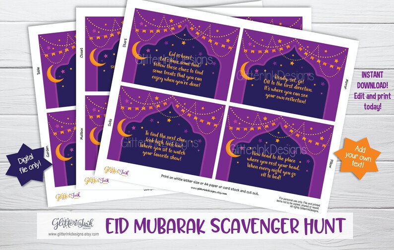 eid mubarak scavenger hunt clue cards ramadan treasure